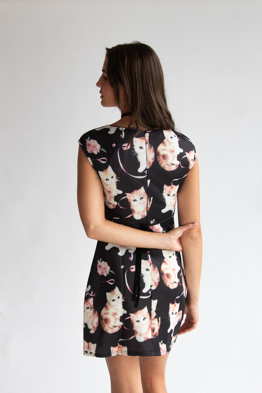 Cute Kitten Cap Sleeve Dress