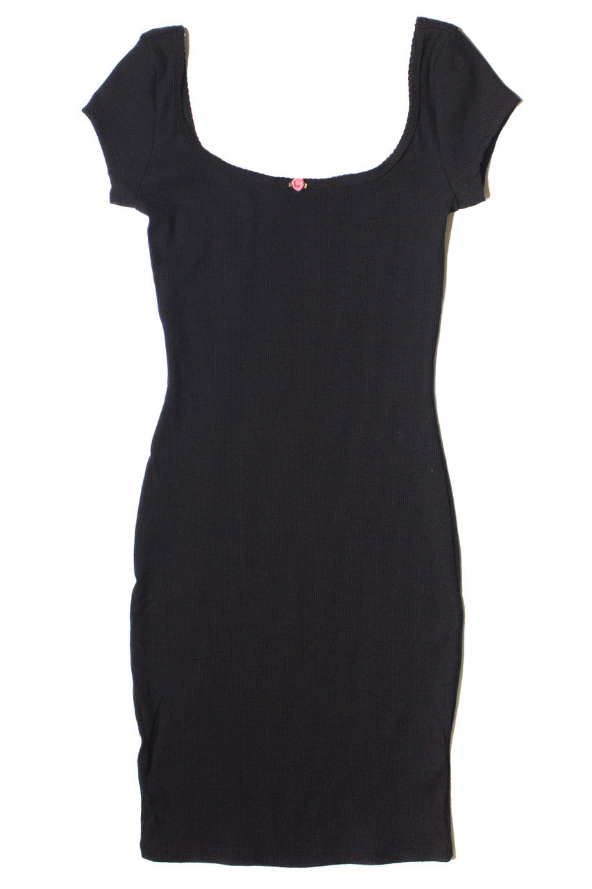 Square Neck Rose Bud Ribbed Mini Dress