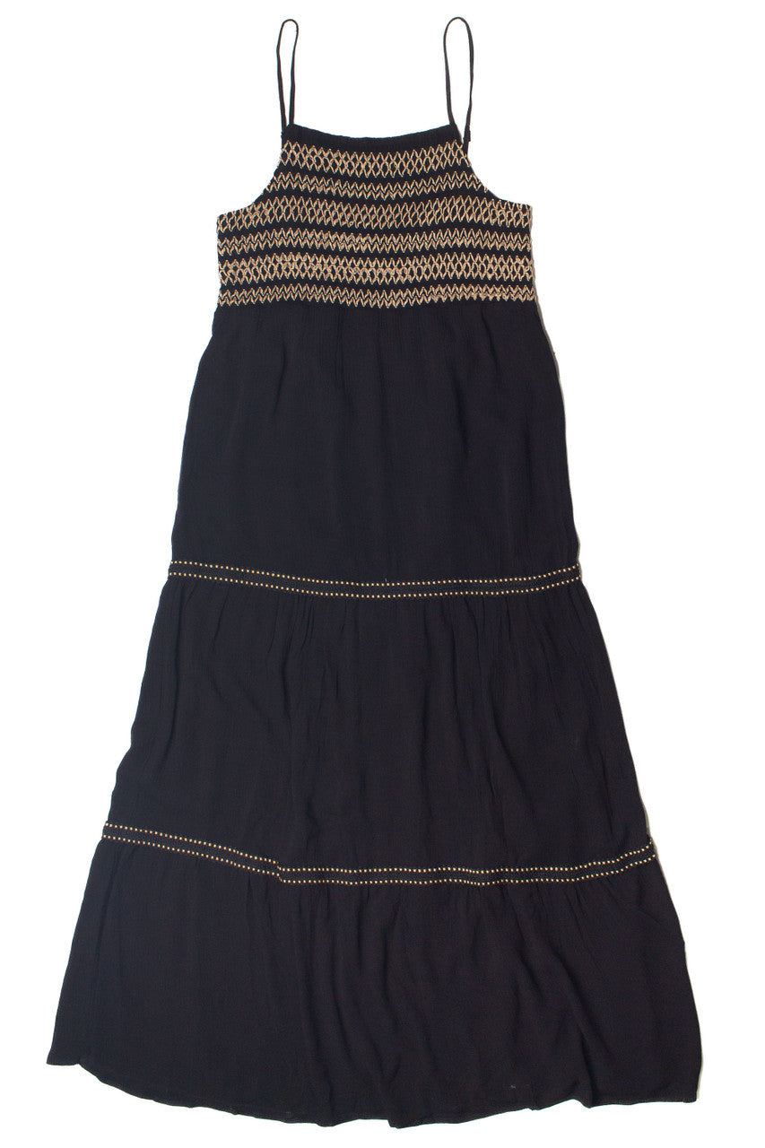 Embroidered Detail Gauze Tiered Maxi Dress