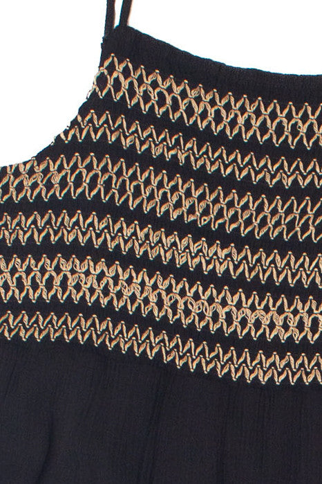 Embroidered Detail Gauze Tiered Maxi Dress