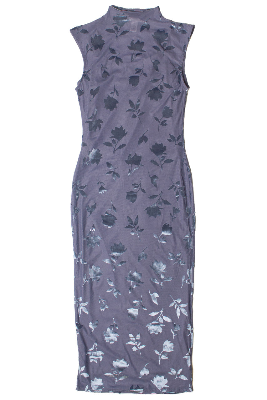 Floral Velvet Burnout Funnel Neck Maxi Dress