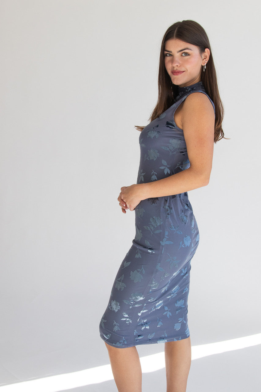 Floral Velvet Burnout Funnel Neck Maxi Dress