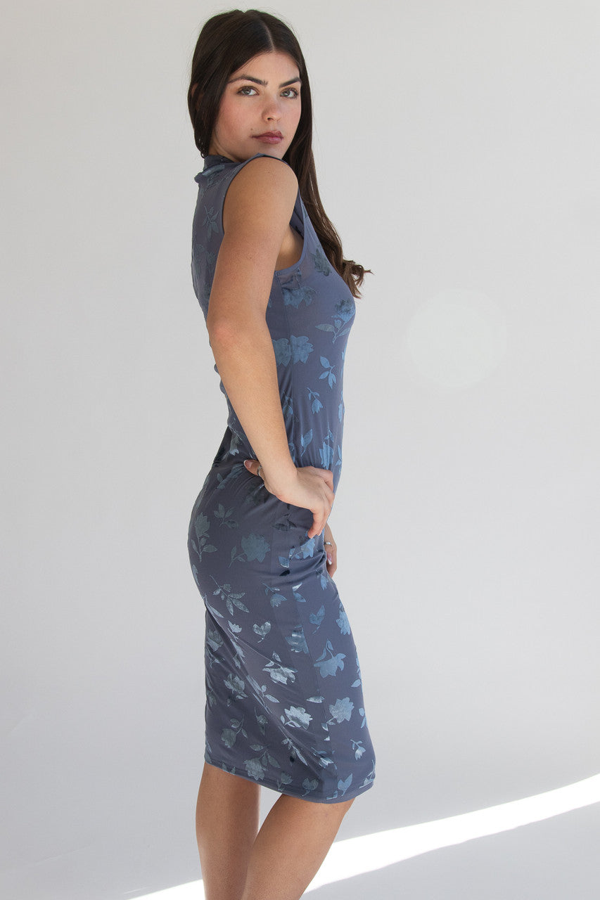 Floral Velvet Burnout Funnel Neck Maxi Dress
