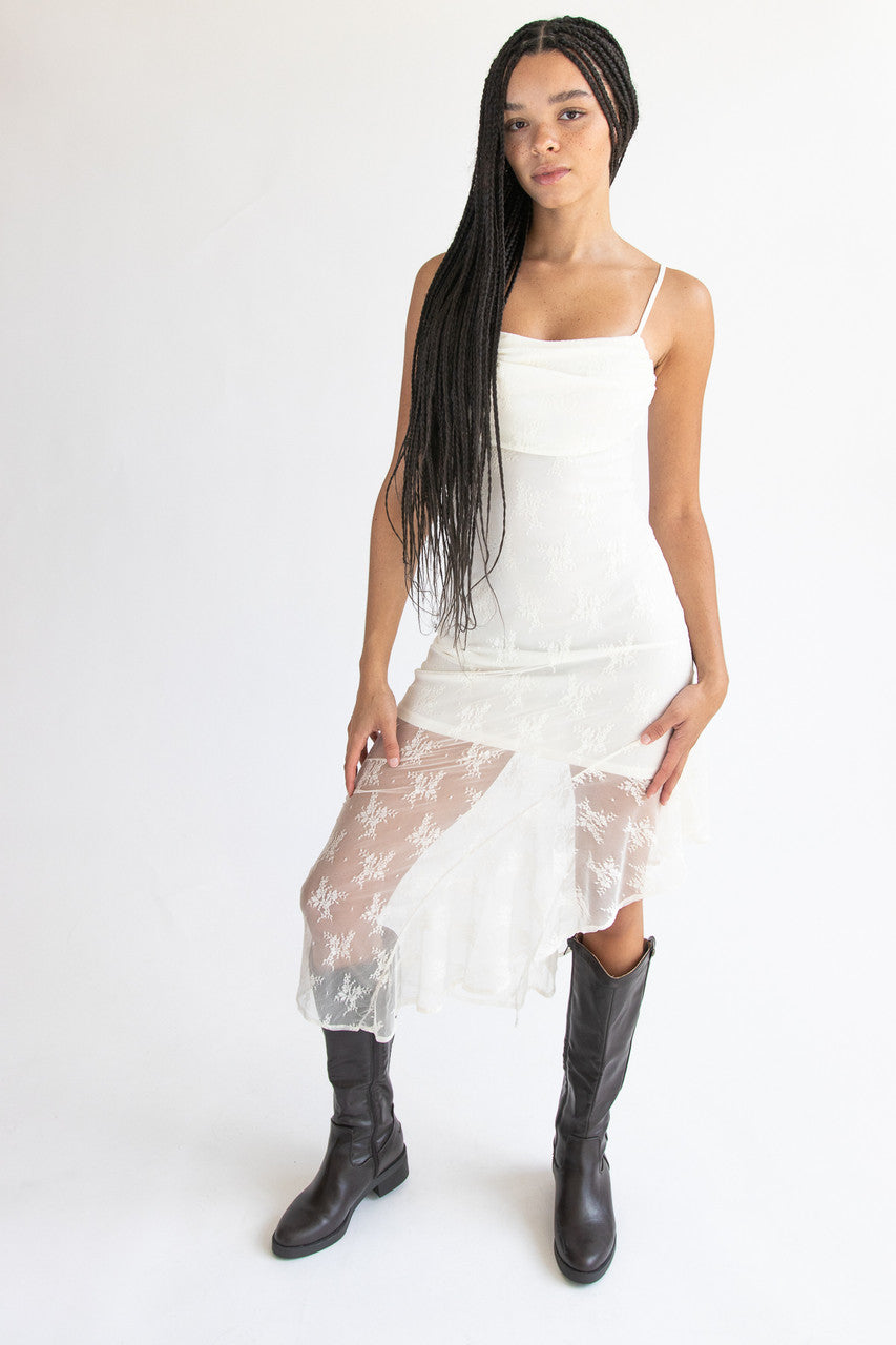 Asymmetric Hem Lace Dress