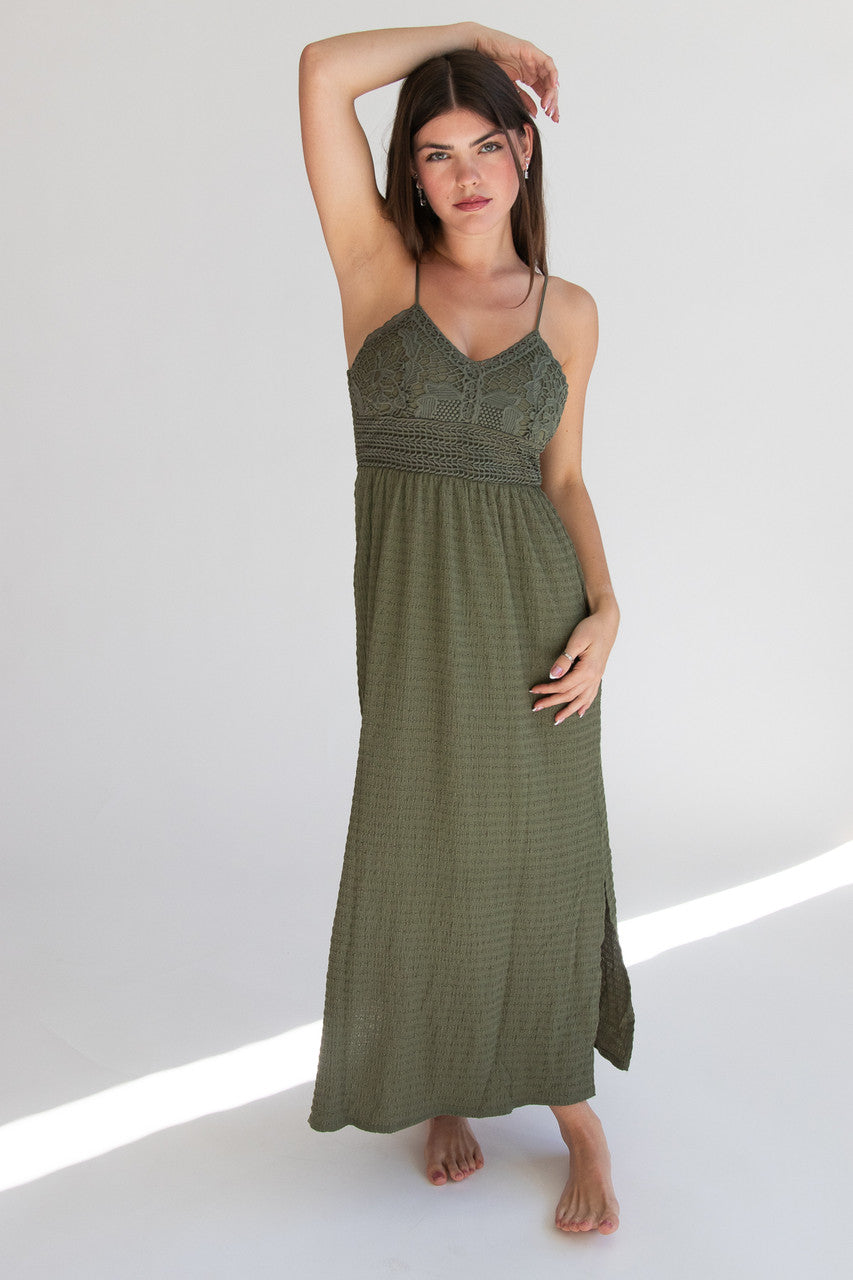 Floral Lace Top Gauze Maxi Dress