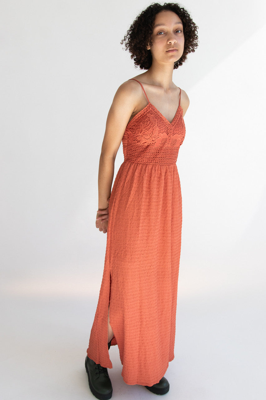 Floral Lace Top Gauze Maxi Dress