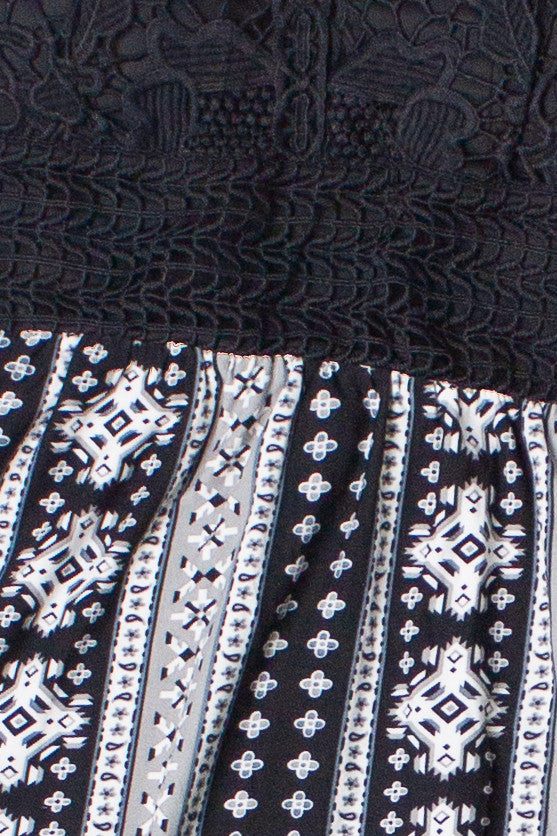 Lace Top Border Print Maxi Dress