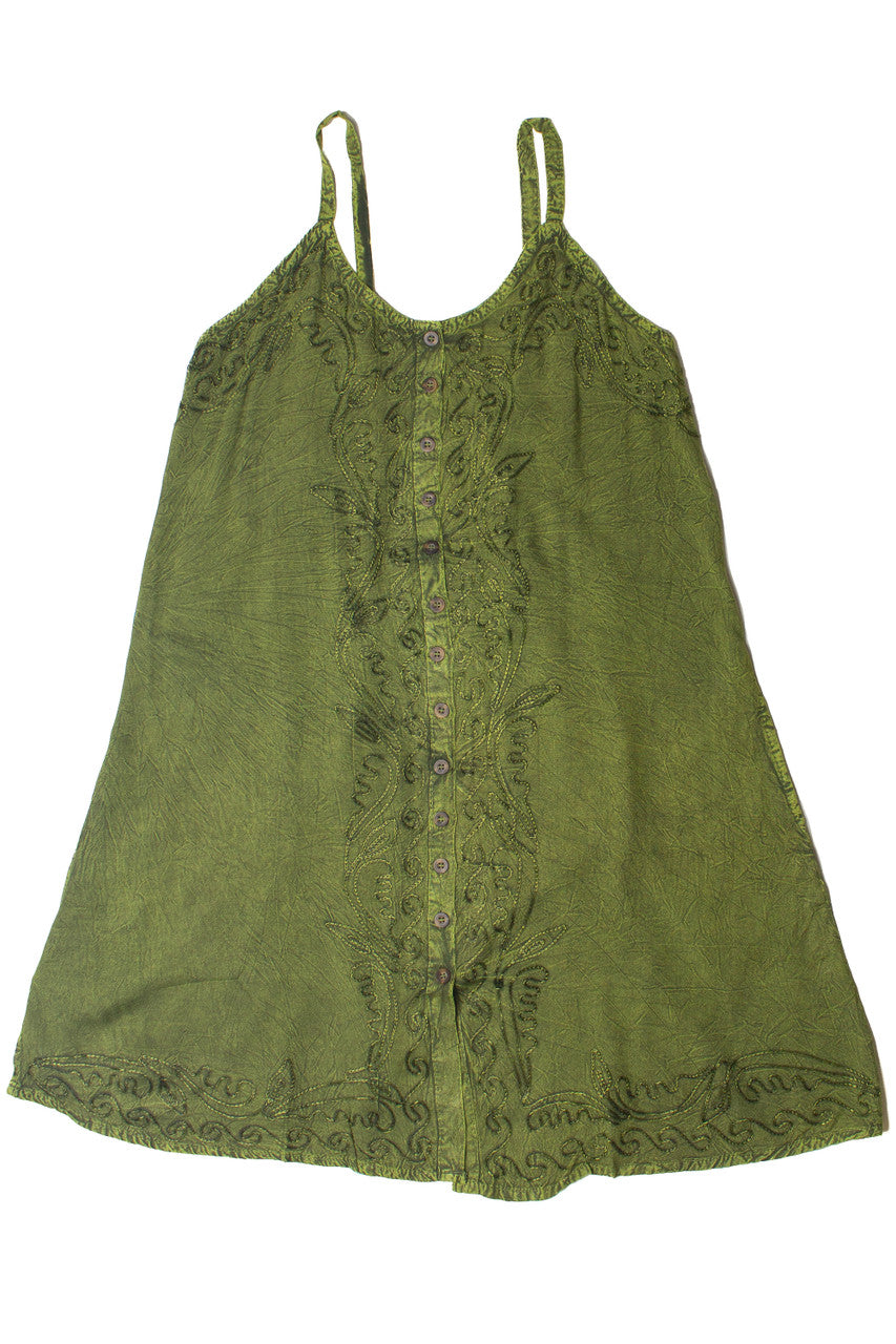 Embroidered Stone Washed Mini Dress