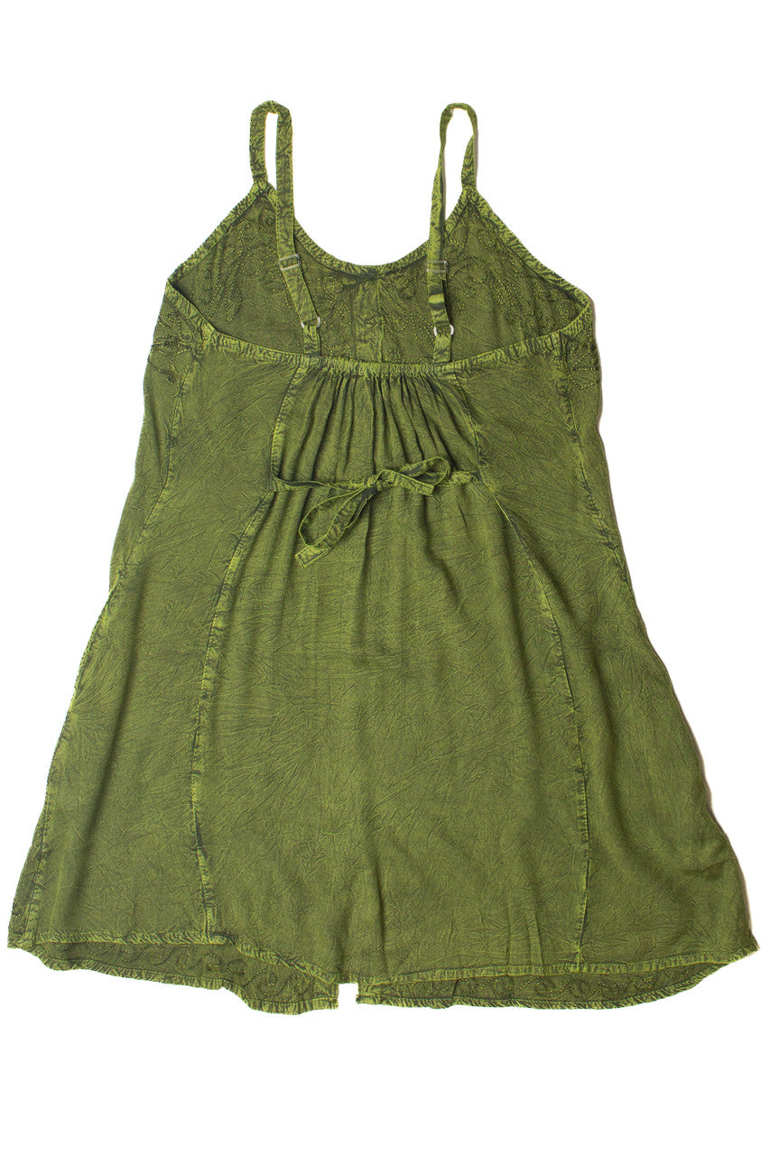 Embroidered Stone Washed Mini Dress