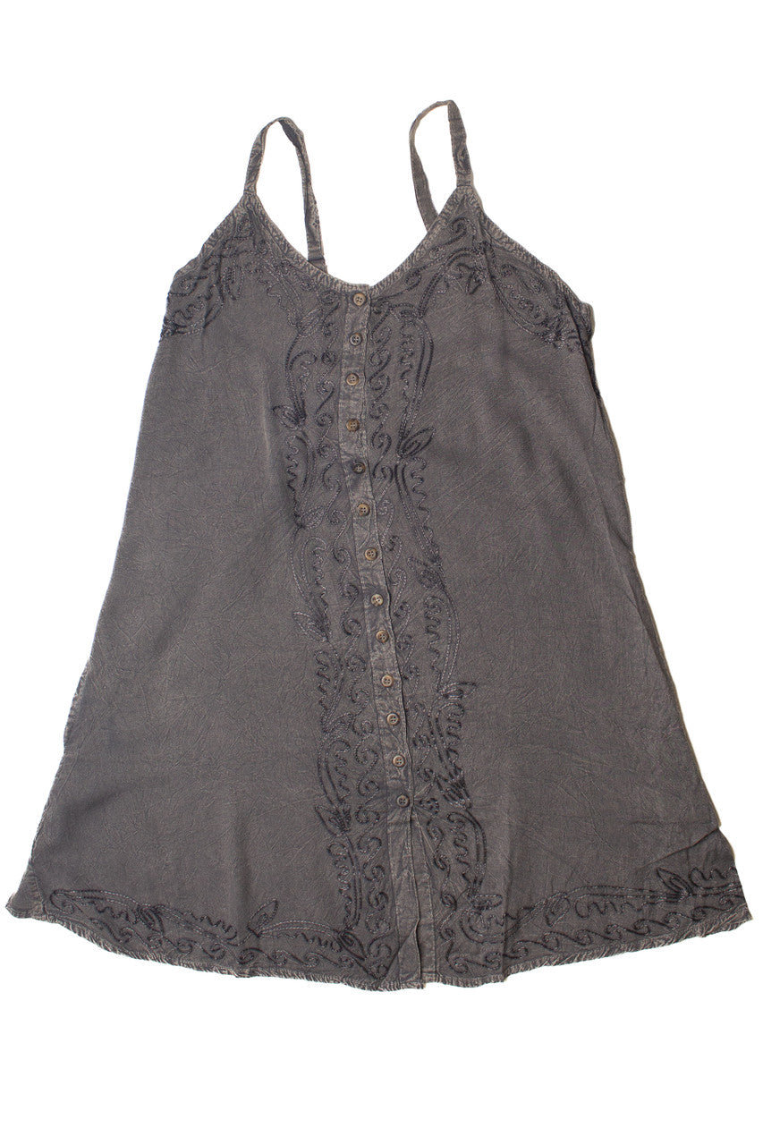 Embroidered Stone Washed Mini Dress