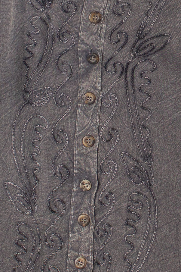 Embroidered Stone Washed Mini Dress