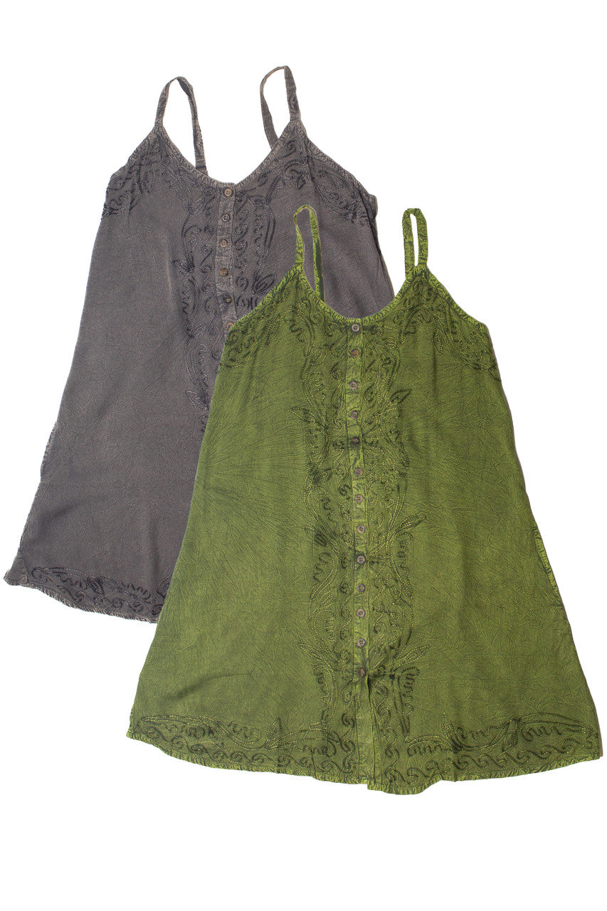 Embroidered Stone Washed Mini Dress