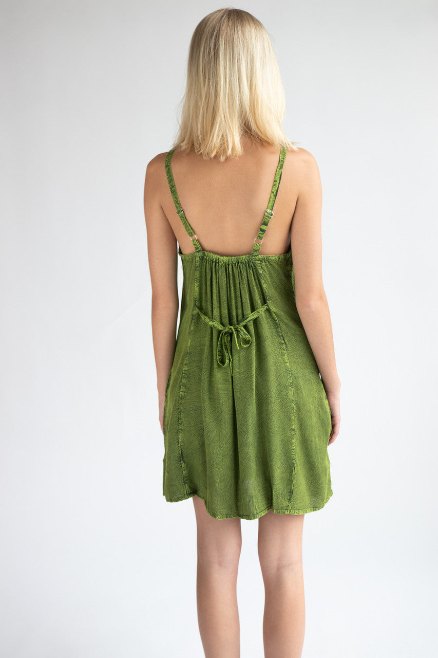 Embroidered Stone Washed Mini Dress