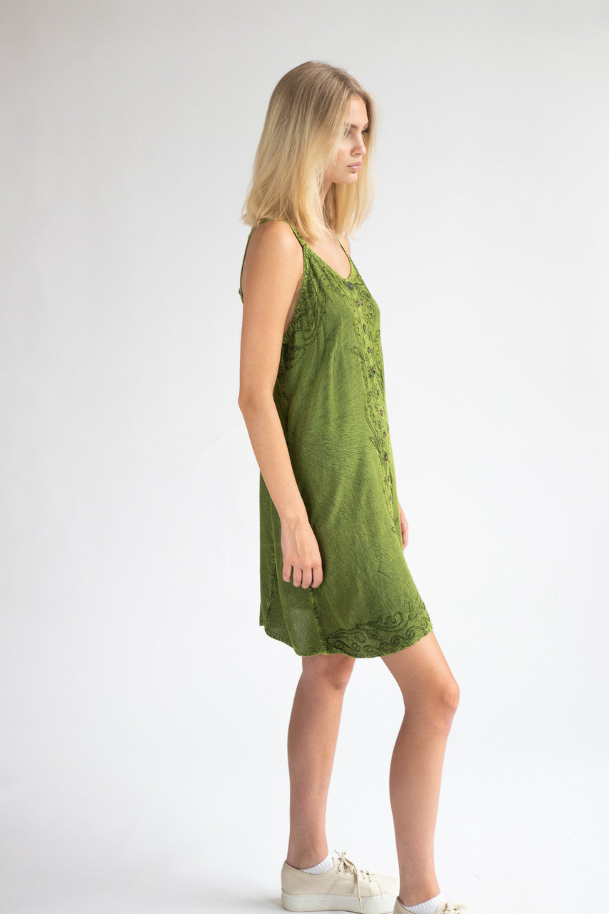 Embroidered Stone Washed Mini Dress