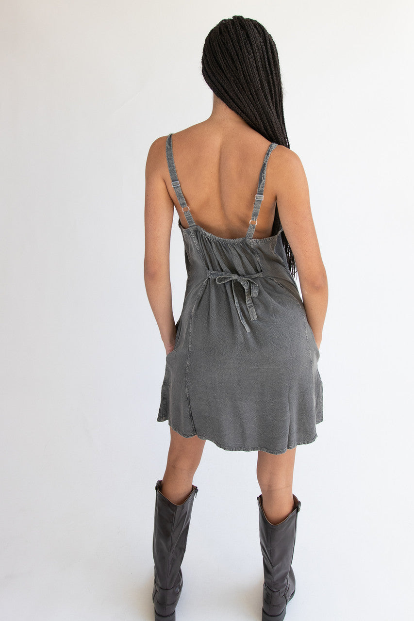 Embroidered Stone Washed Mini Dress