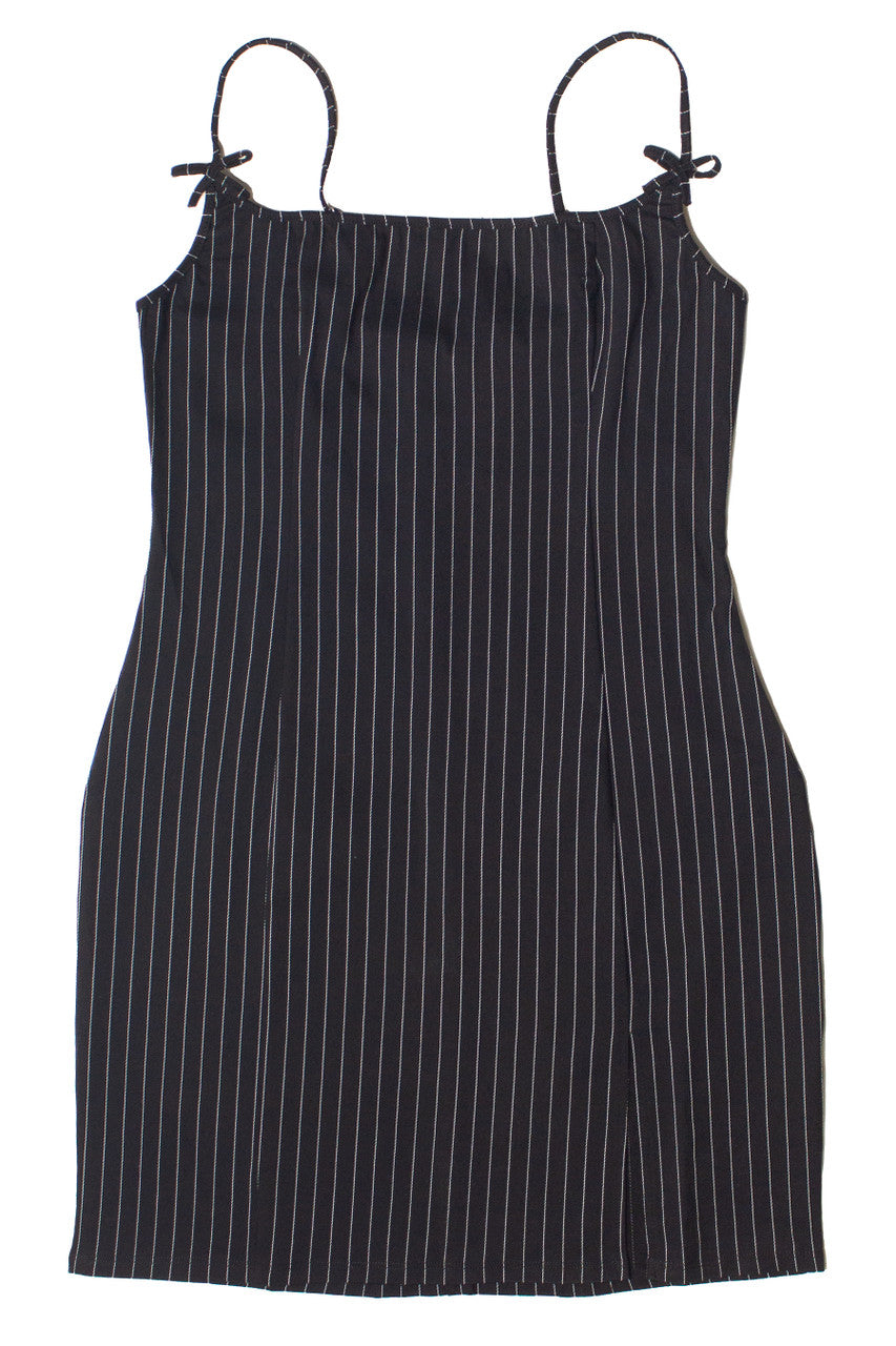 Pinstripe Bow Mini Dress