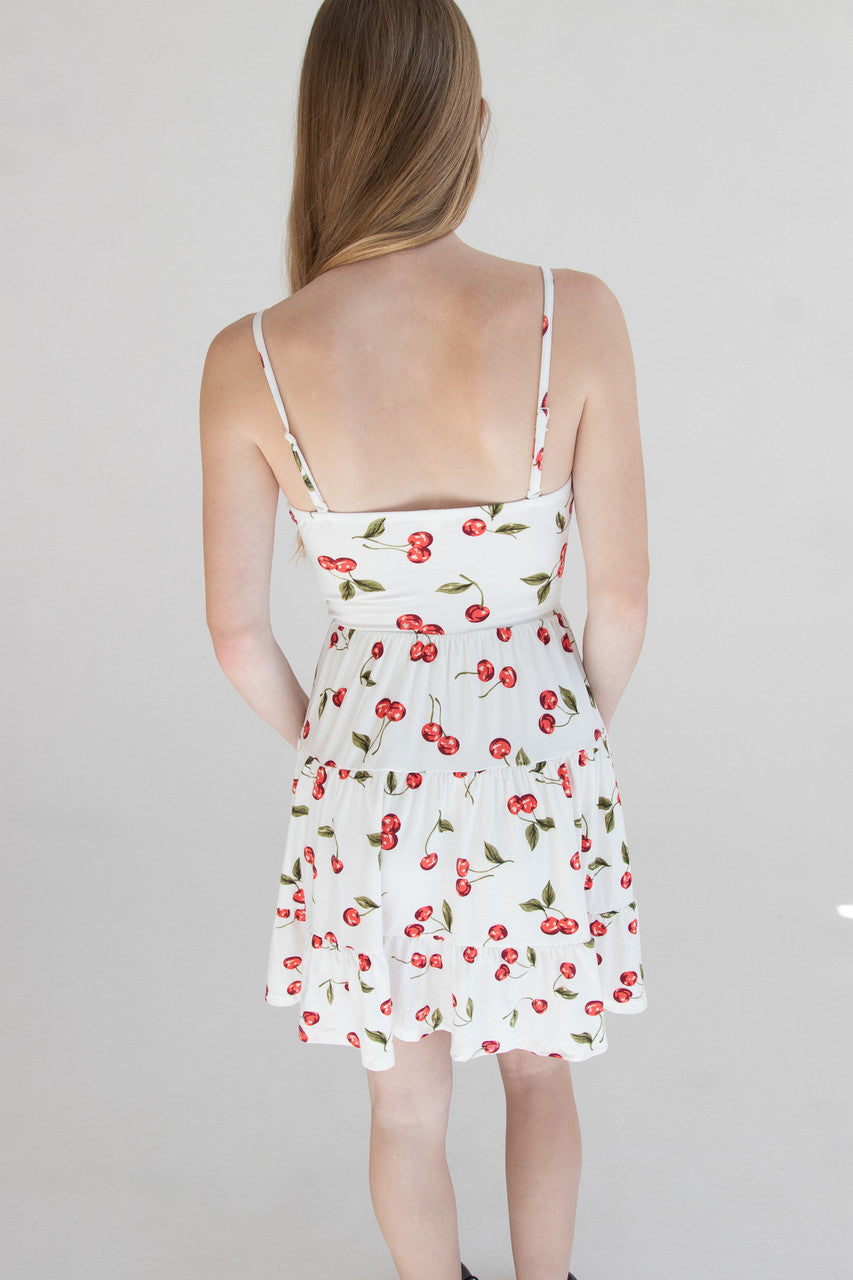 Cherry Print Tiered Mini Dress