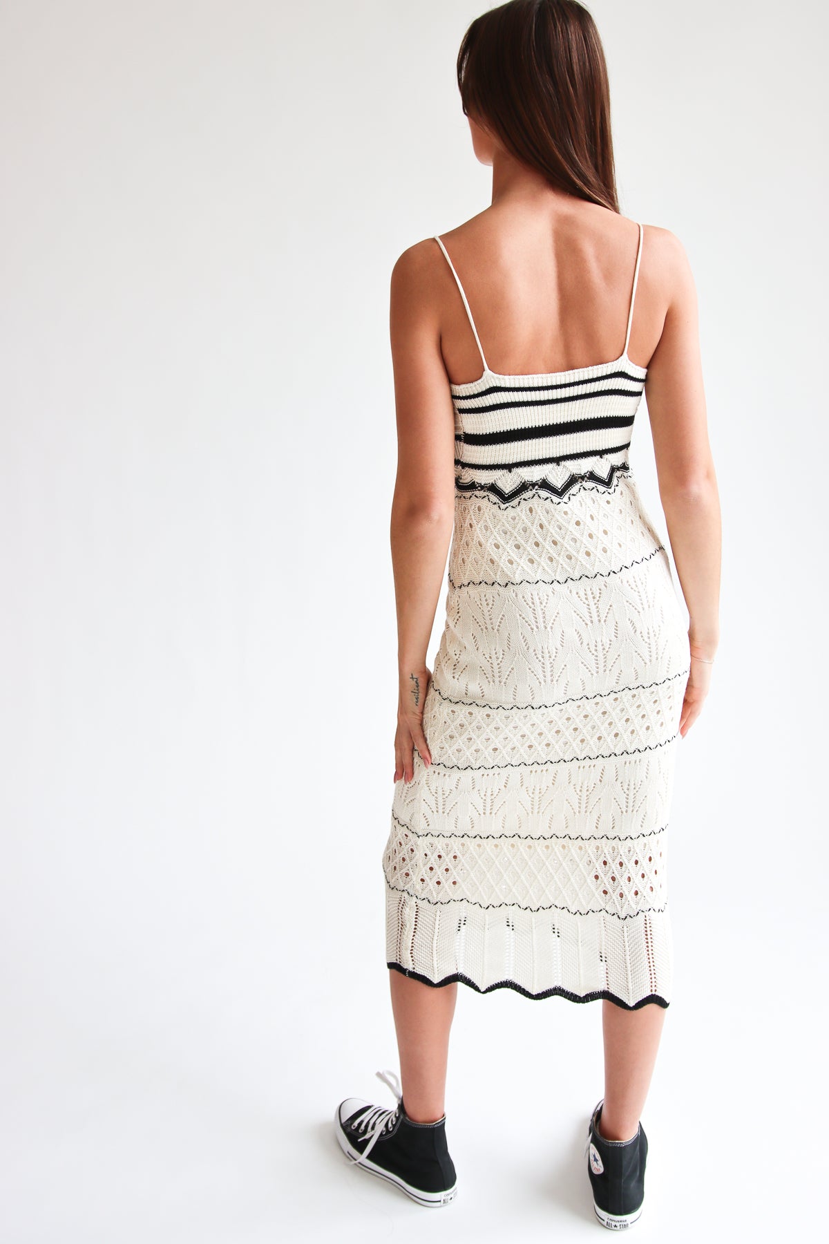 Open Knit Crochet Midi Dress
