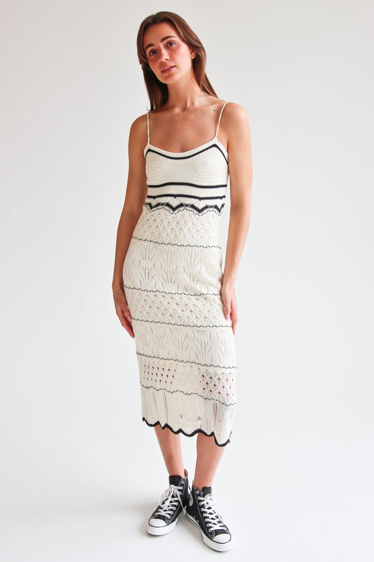 Open Knit Crochet Midi Dress