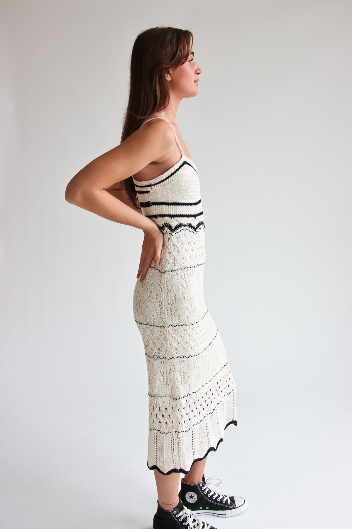 Open Knit Crochet Midi Dress