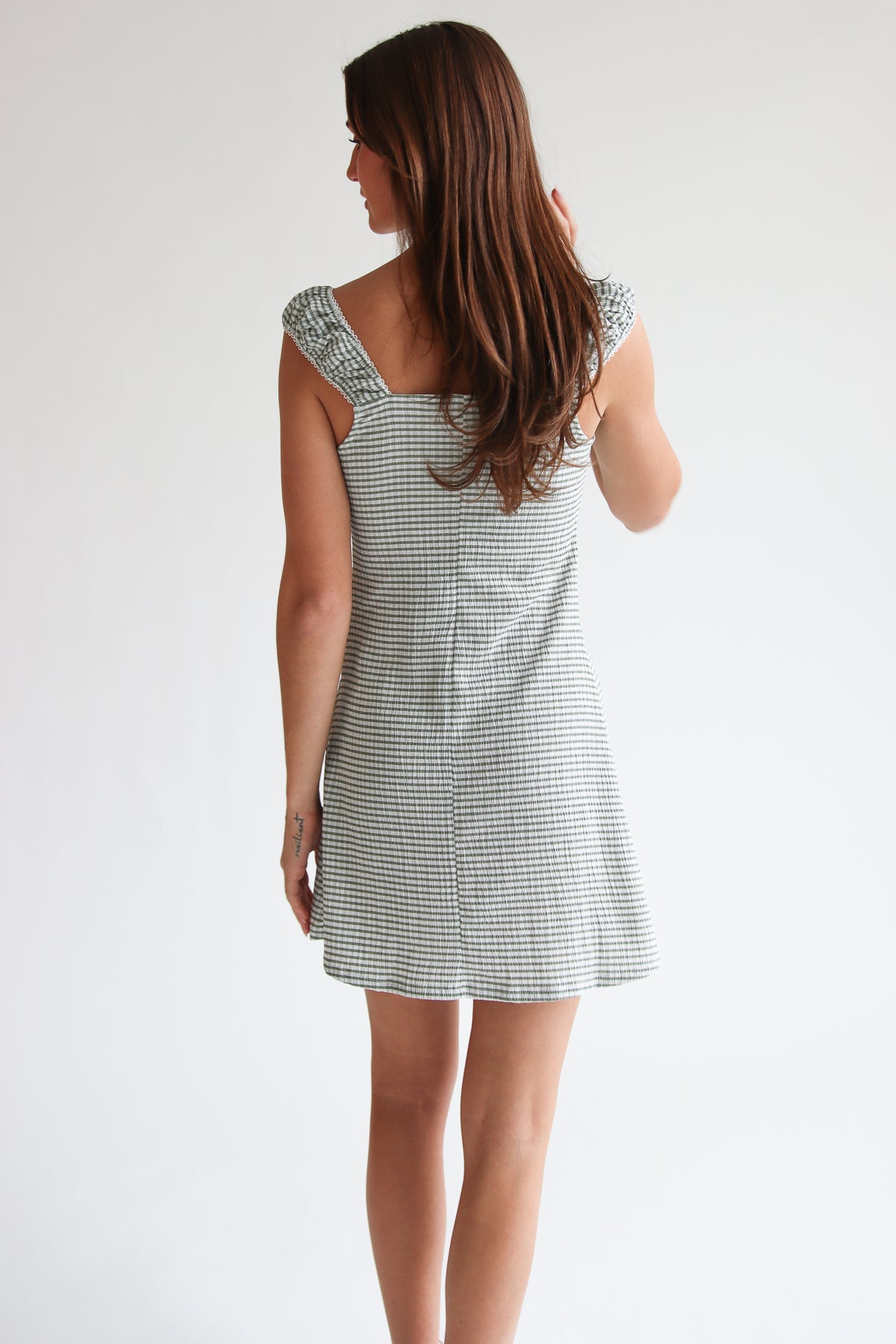 Sage Gingham Dress Back View