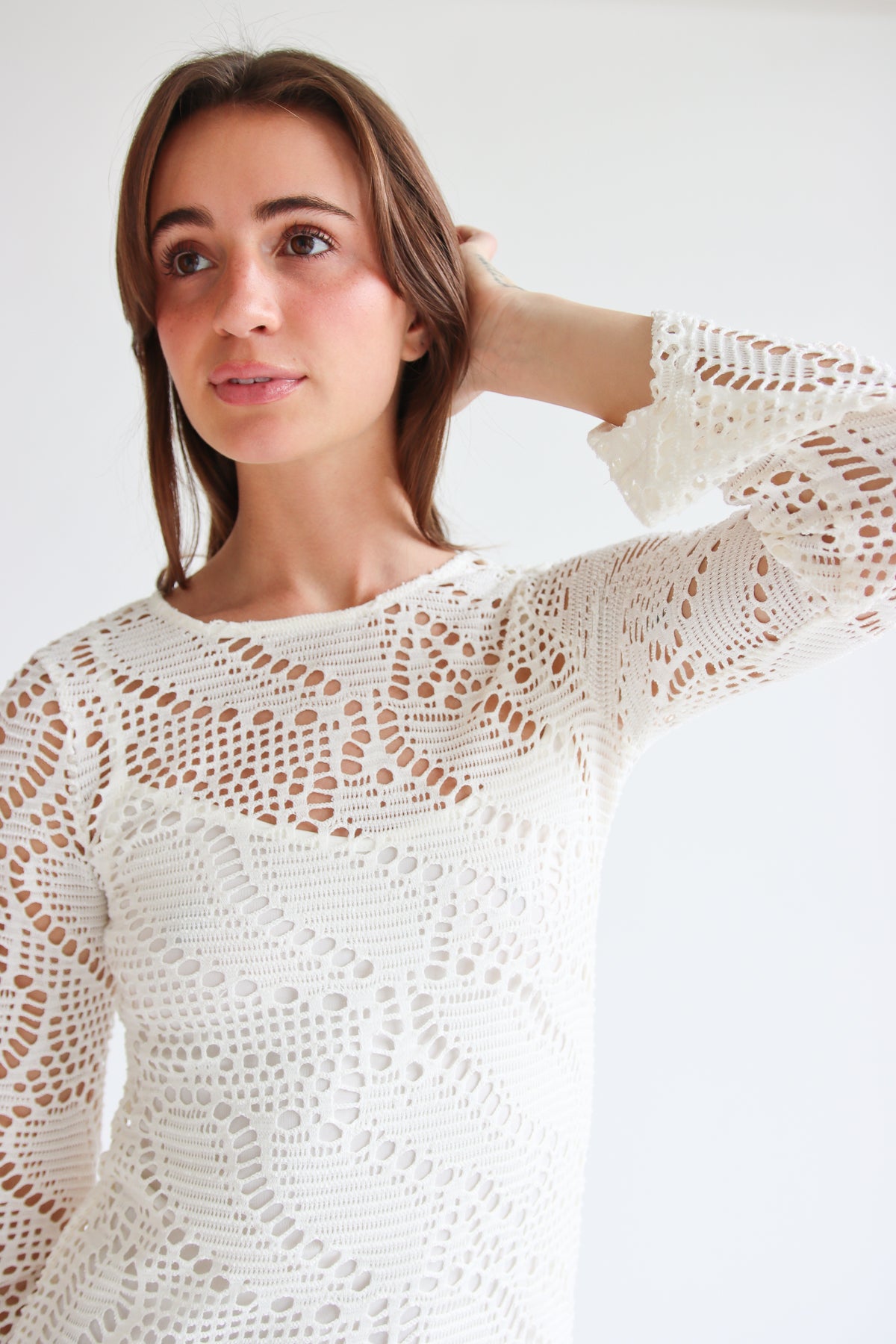 Bell Sleeve Crochet Dress