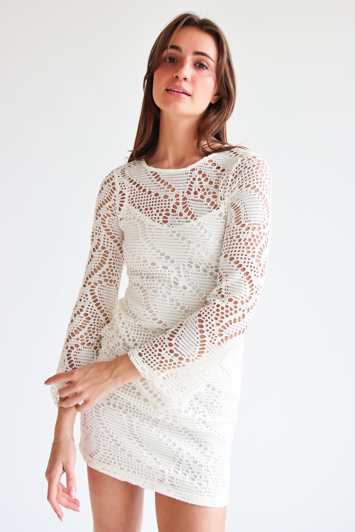 Bell Sleeve Crochet Dress
