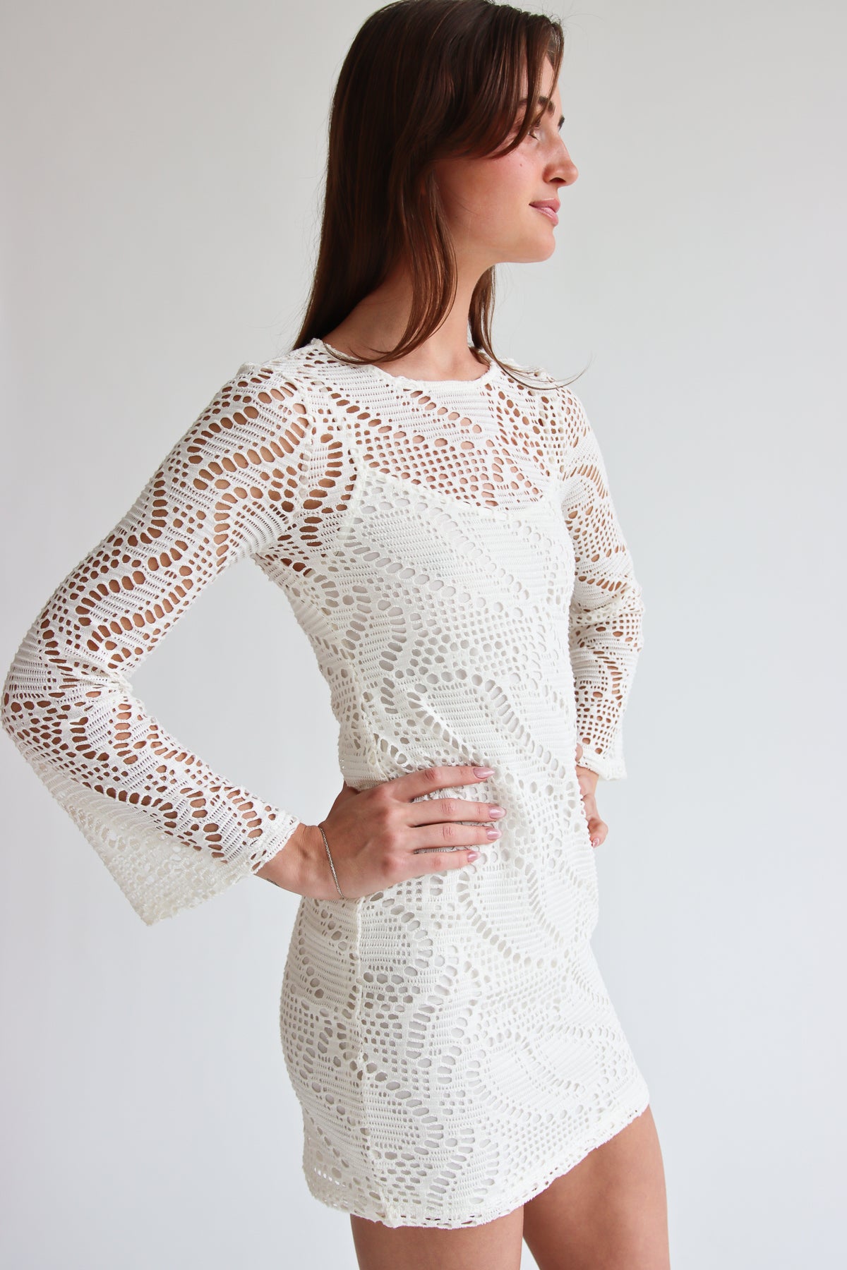 Bell Sleeve Crochet Dress