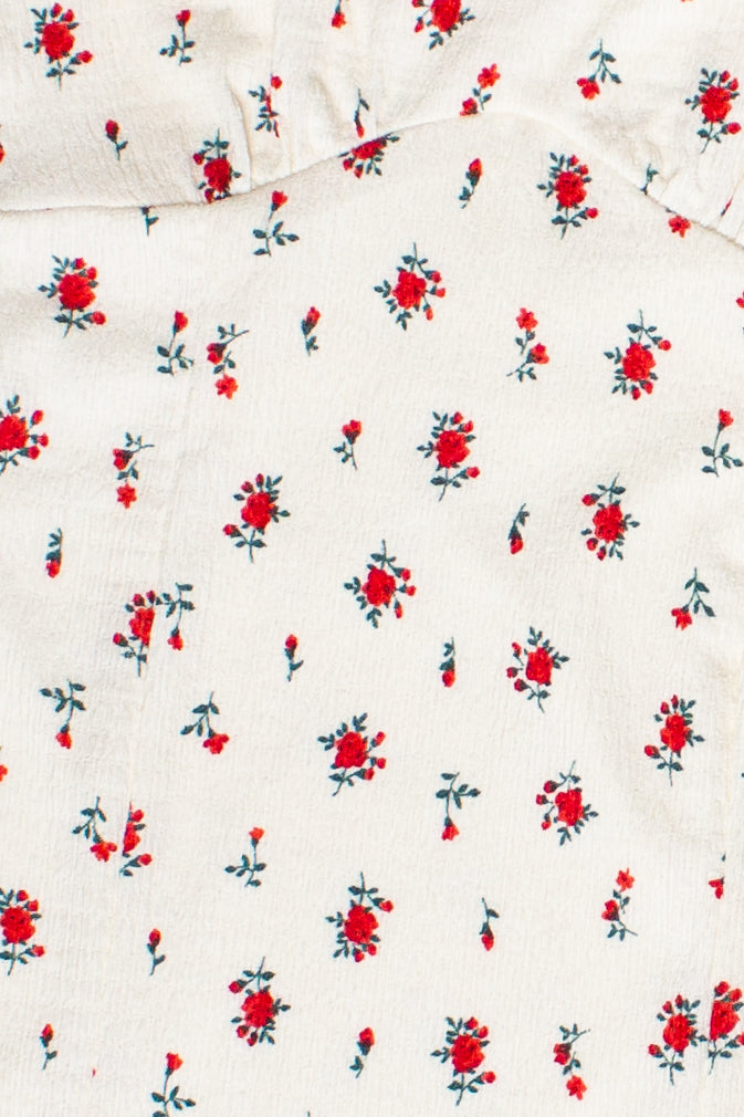 Rose Print Empire Waist Puff Sleeve Dress