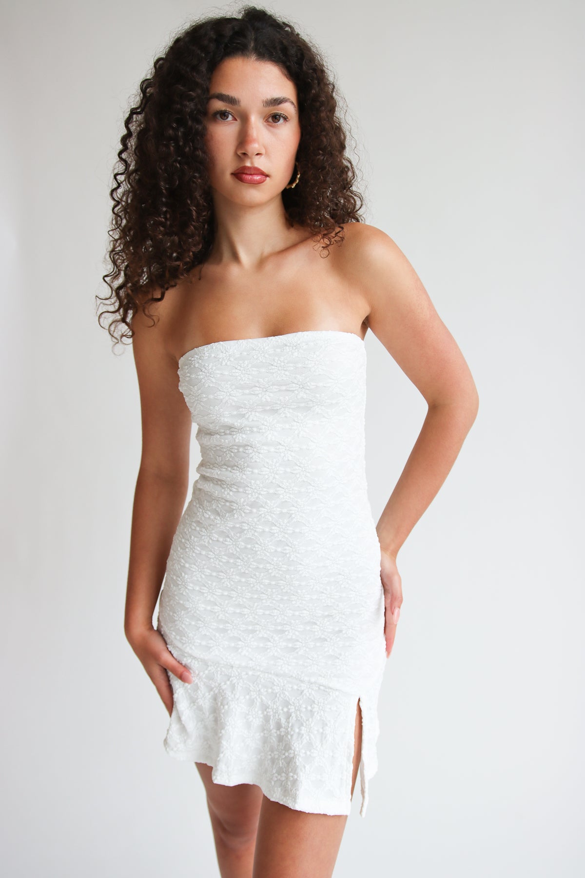 Strapless Split Hem Dress White