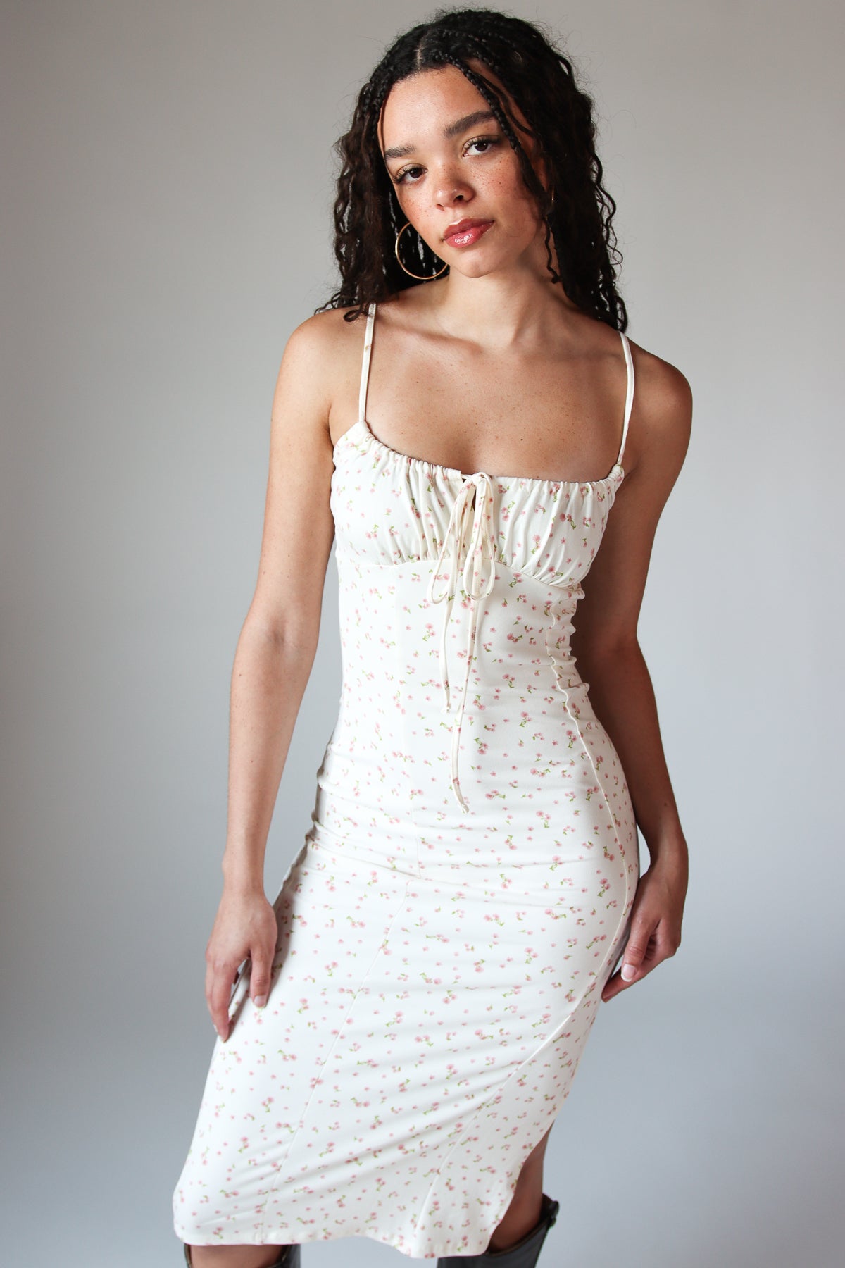 Sleeveless Floral Milkmaid Midi Dress