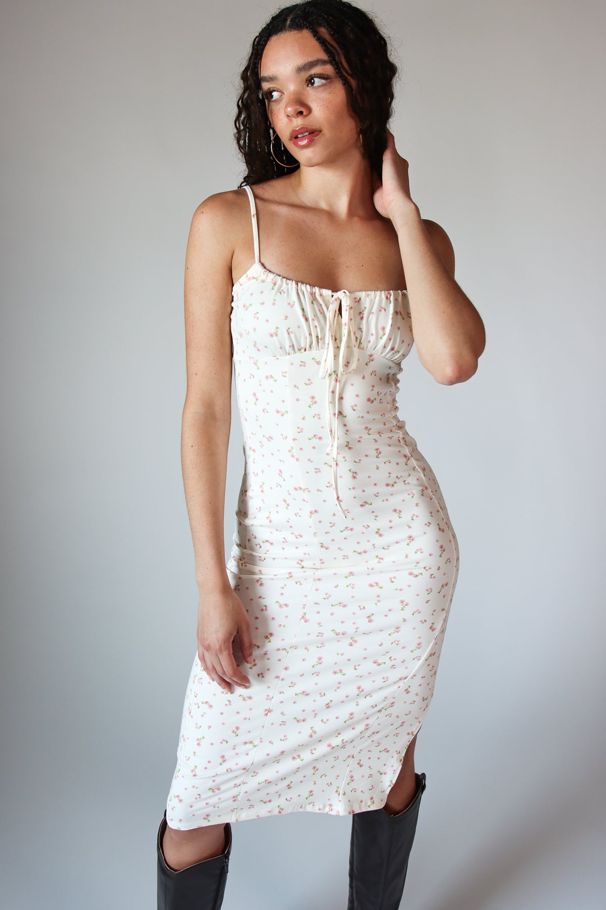 Sleeveless Floral Milkmaid Midi Dress