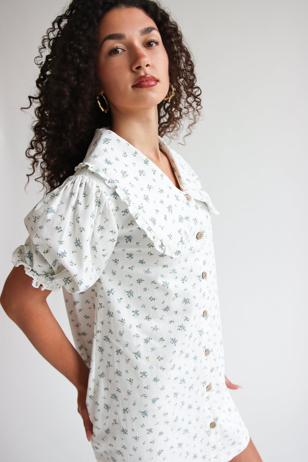 Floral Peter Pan Collar Denim Dress