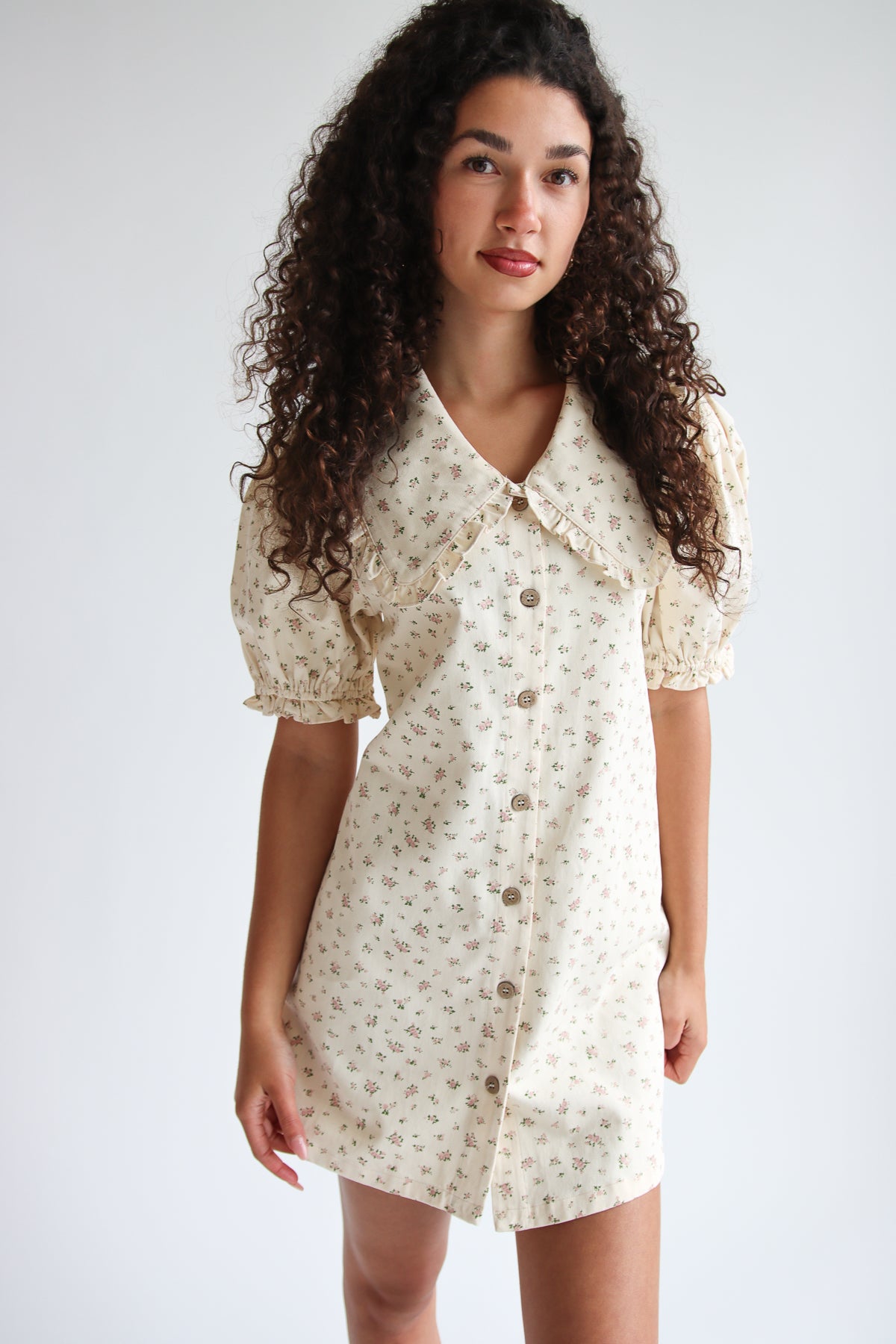 Floral Peter Pan Collar Denim Dress