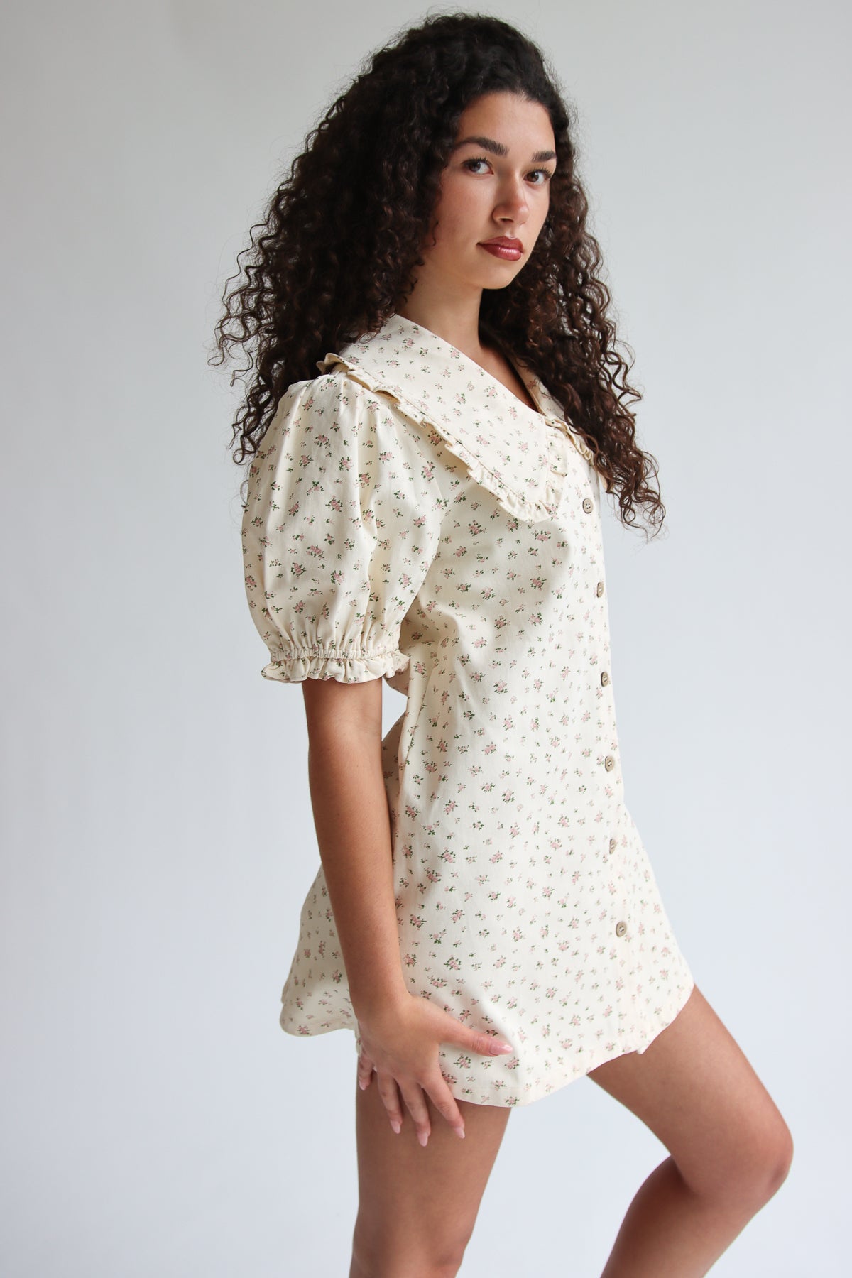 Floral Peter Pan Collar Denim Dress