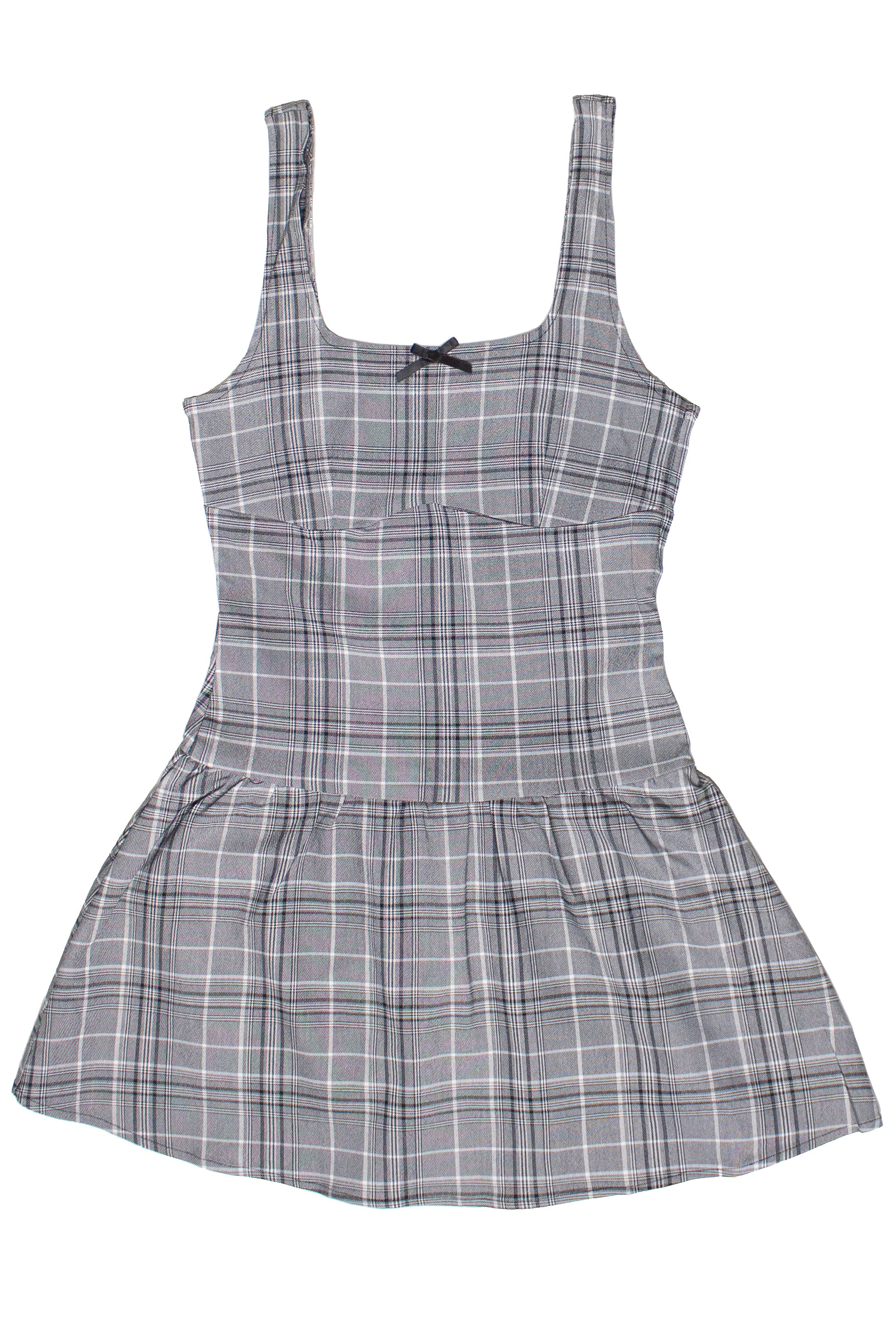 Drop Waist Plaid Mini Skort Dress - Gray