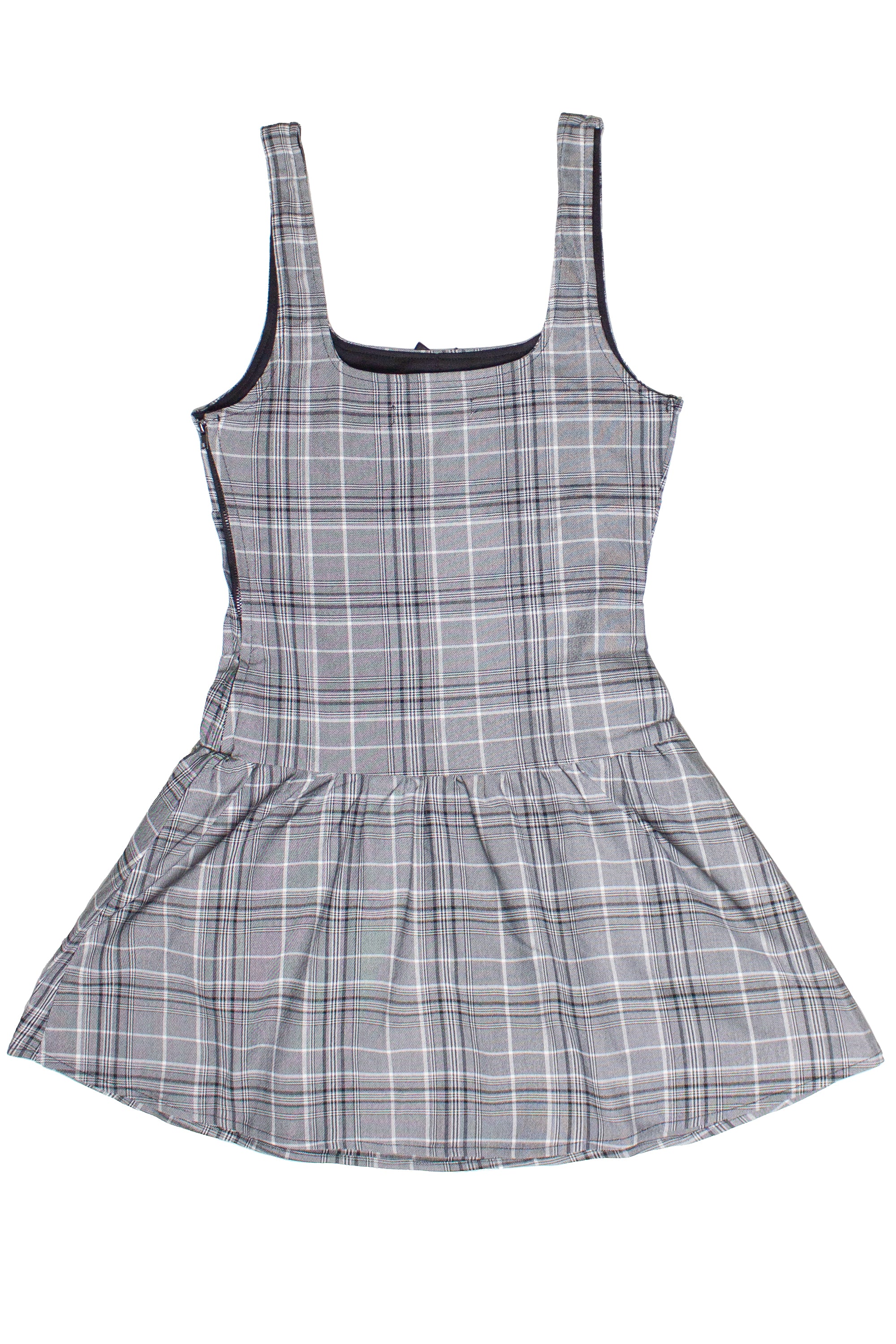 Drop Waist Plaid Mini Skort Dress - Gray