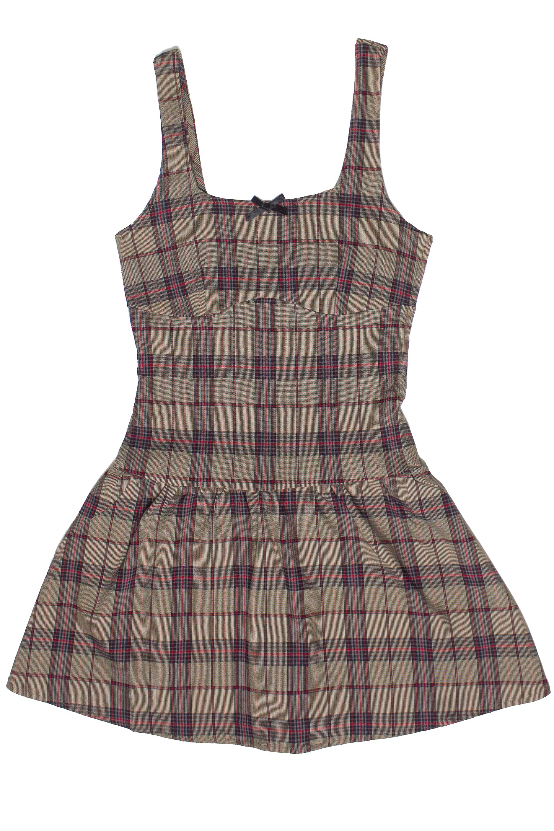 Drop Waist Plaid Mini Skort Dress - Brown