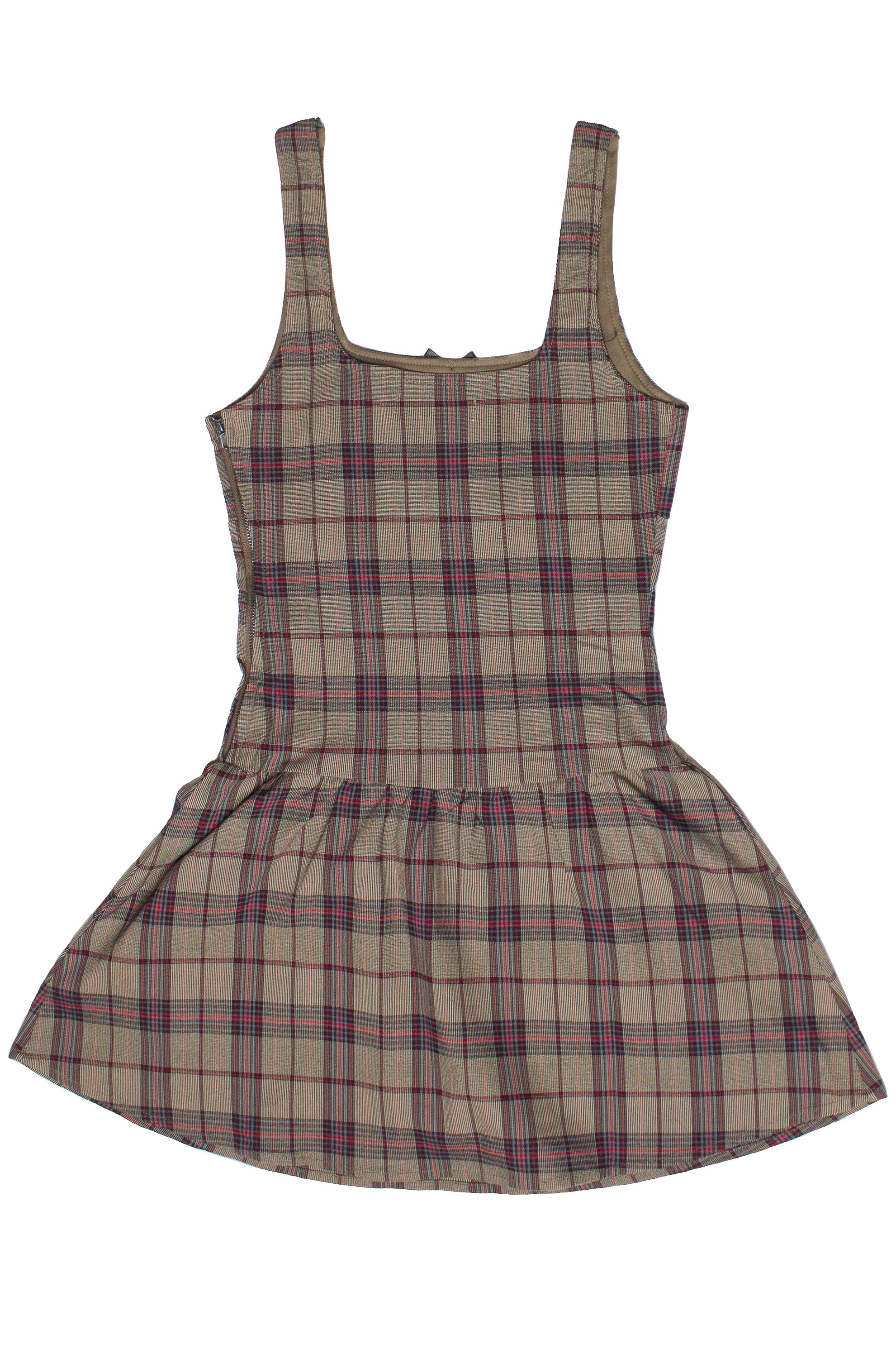 Drop Waist Plaid Mini Skort Dress - Brown