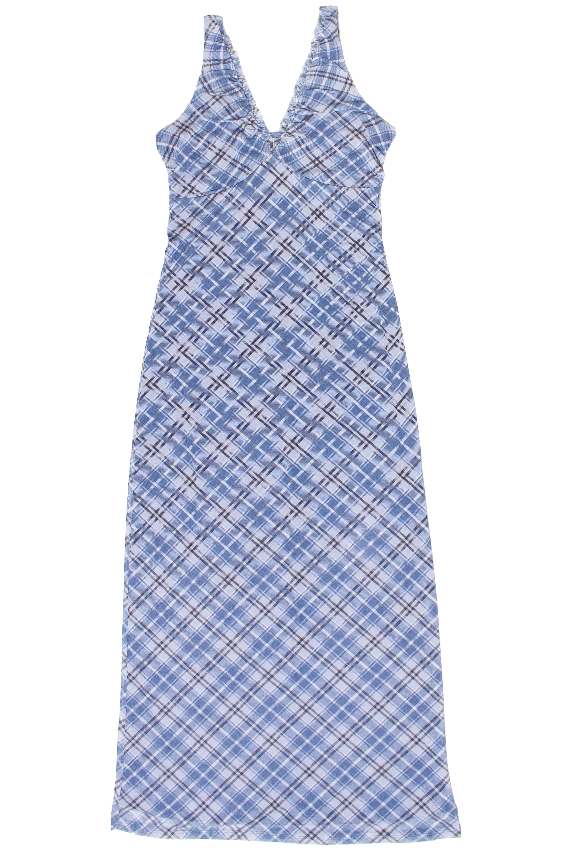 Mesh Plaid Cami Plunge Maxi Dress