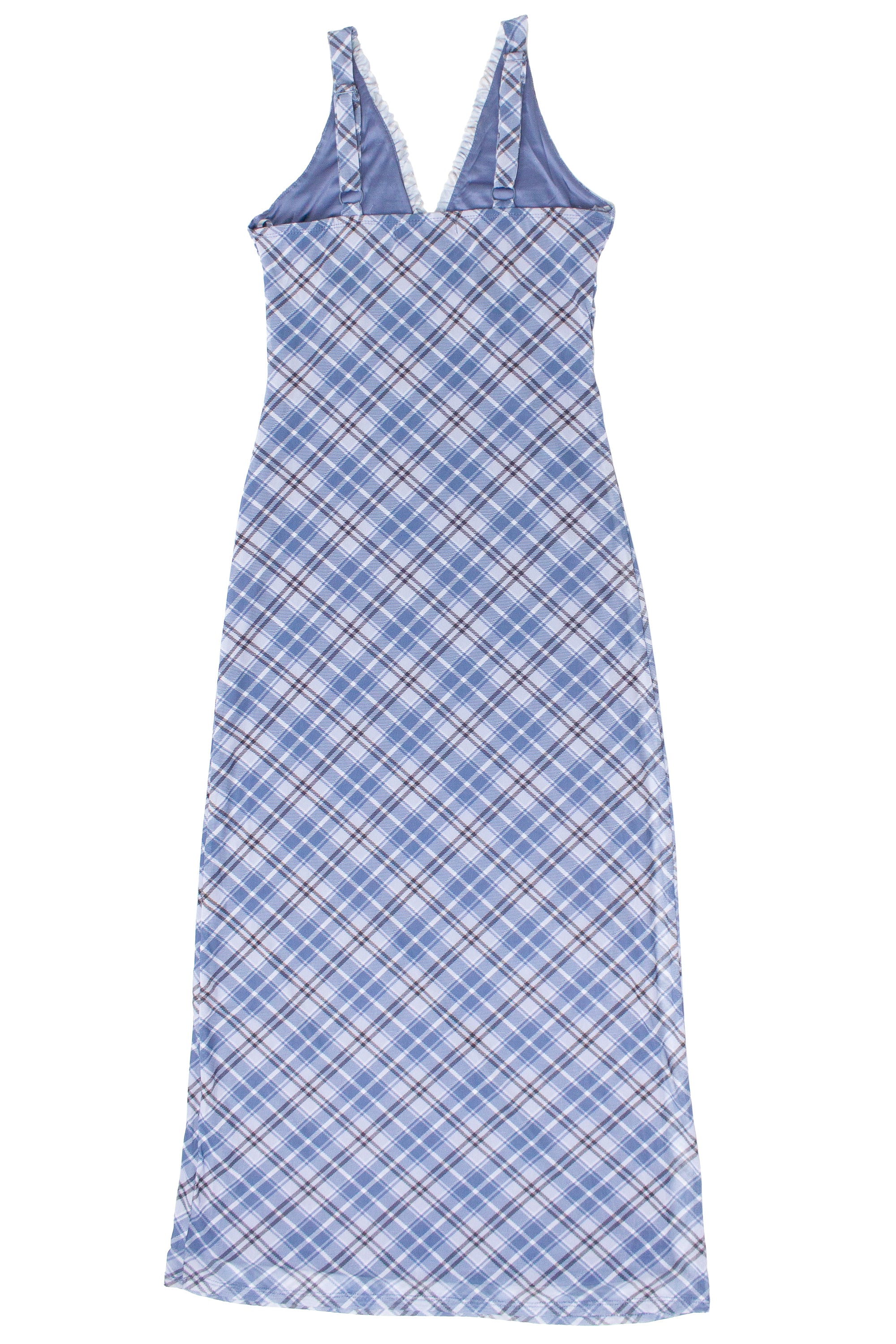 Mesh Plaid Cami Plunge Maxi Dress