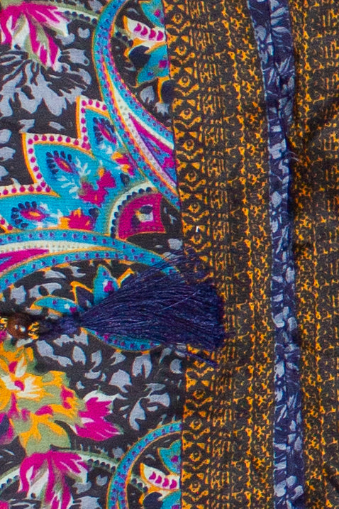 Patterned Scarf Halter Dress - Navy