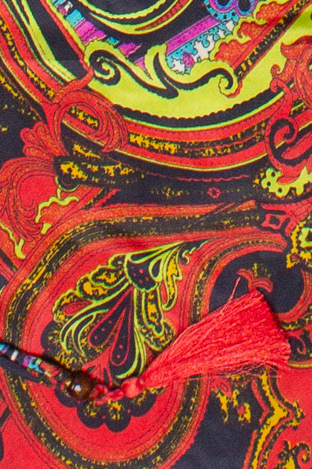 Patterned Scarf Halter Dress - Red