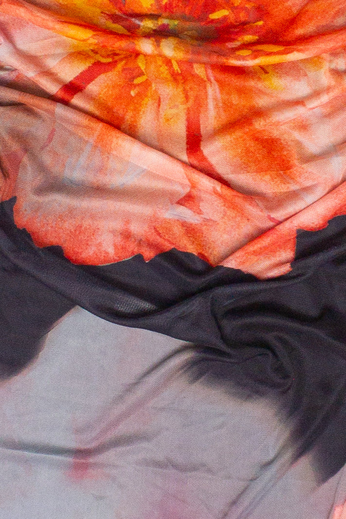 Flower Mock Neck Mesh Maxi Dress