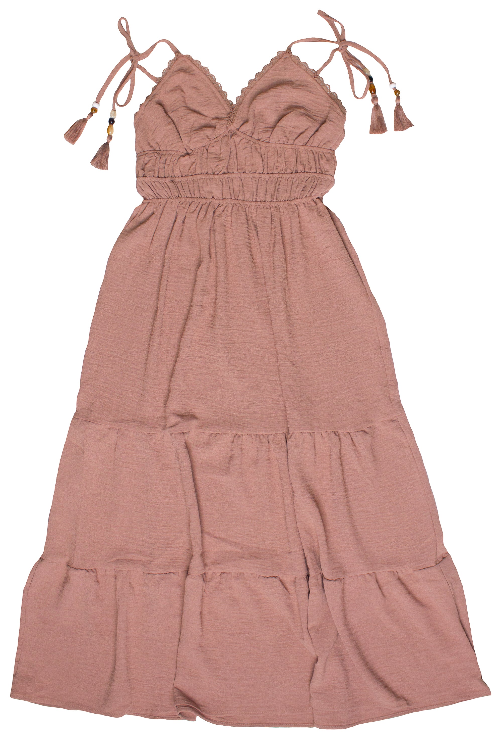 Beaded Tie Straps Maxi Dress - Brown