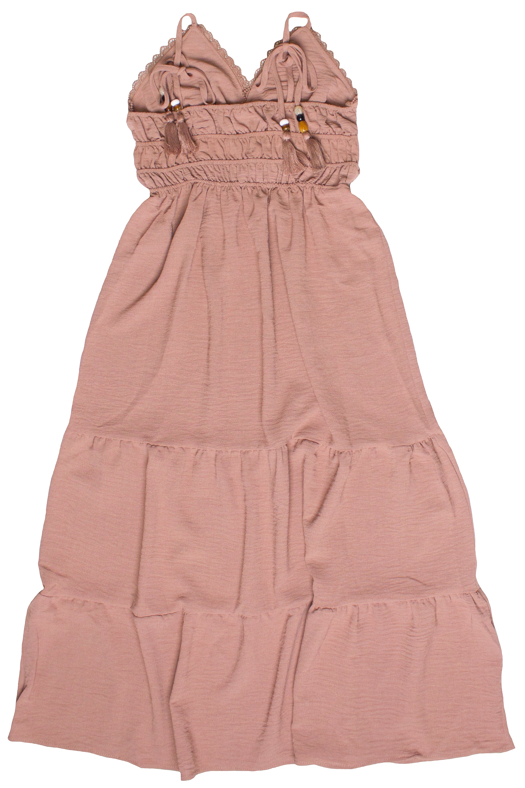 Beaded Tie Straps Maxi Dress - Brown