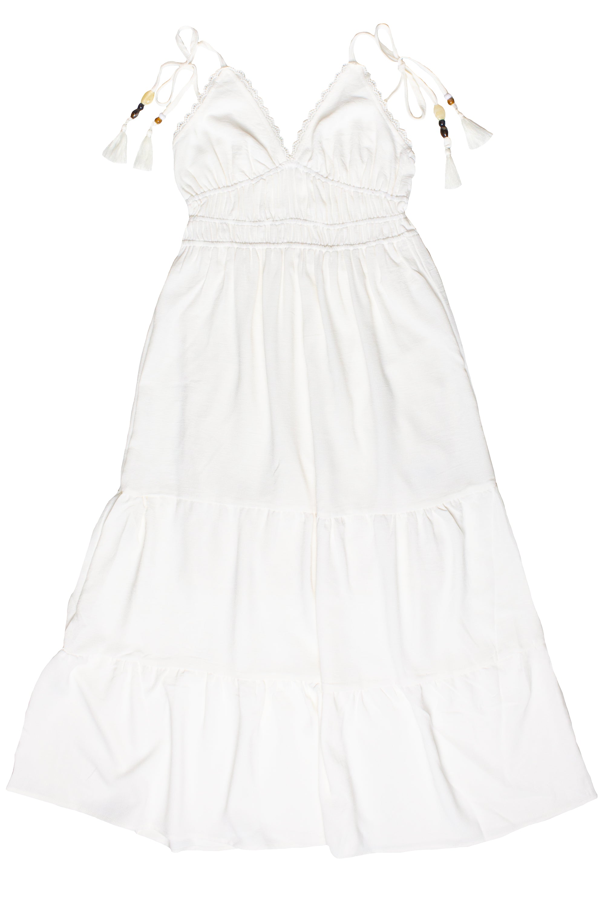 Beaded Tie Straps Maxi Dress - White