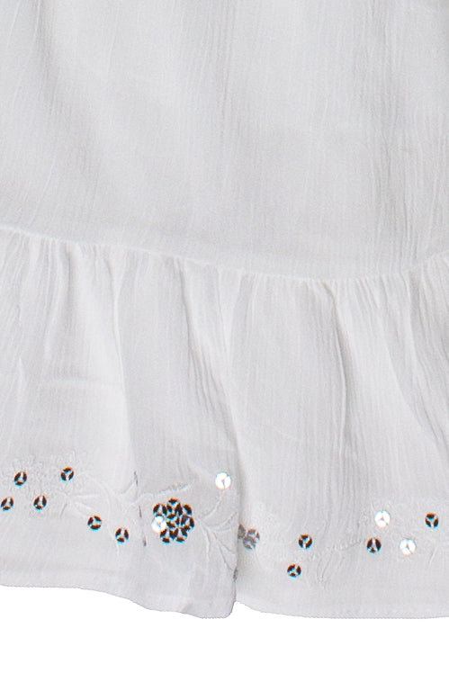 Sequin Flower Strapless Mini Dress - White