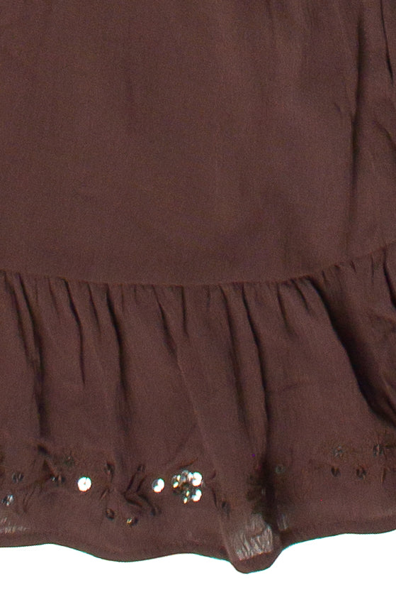 Sequin Flower Strapless Mini Dress - Brown