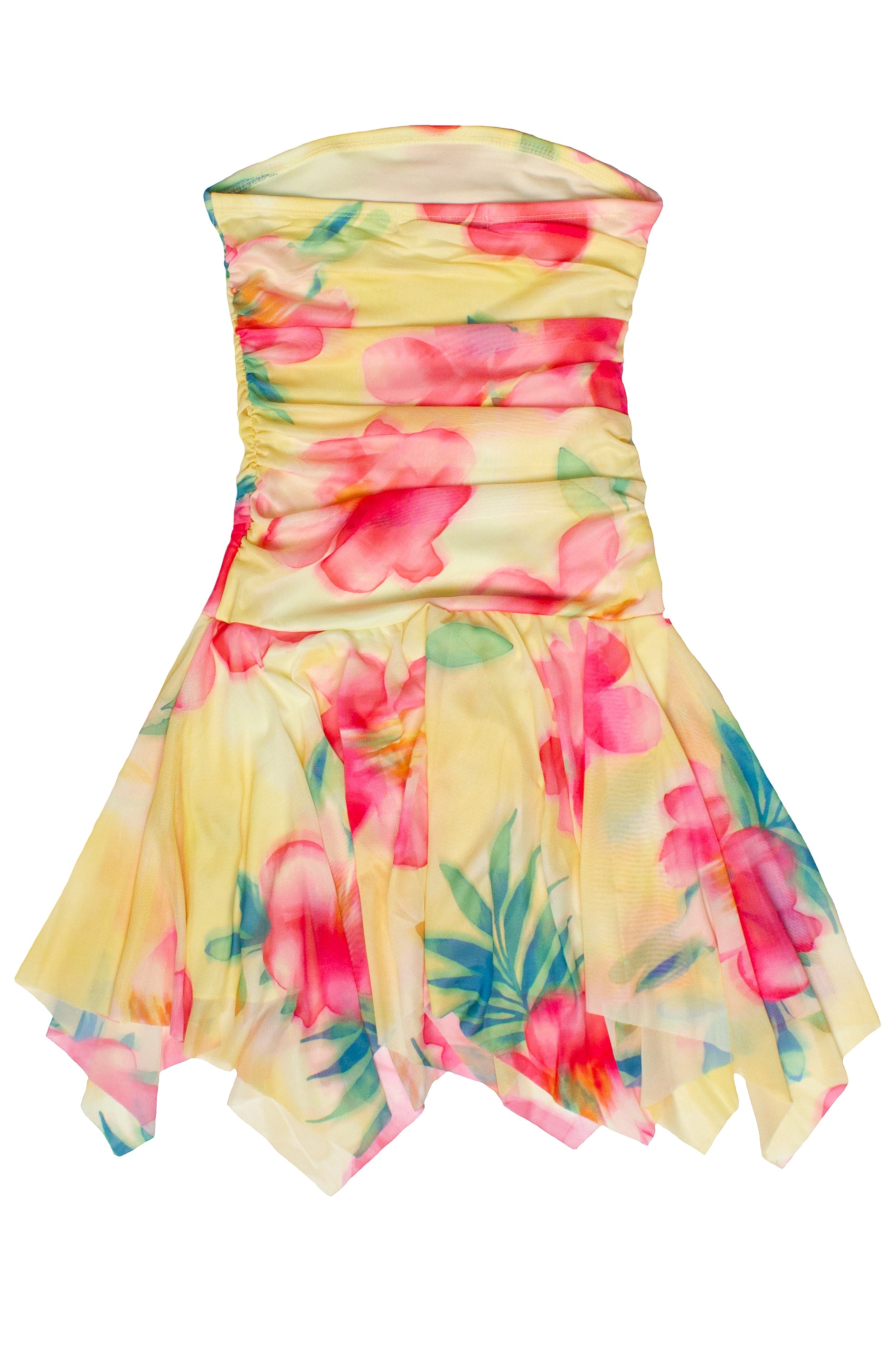 Tube Top Hanky Hem Mini Dress - Yellow